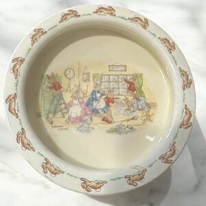 Royal Doulton Bunnykins Cleaning House Porridge Bowl, gd vintage condition